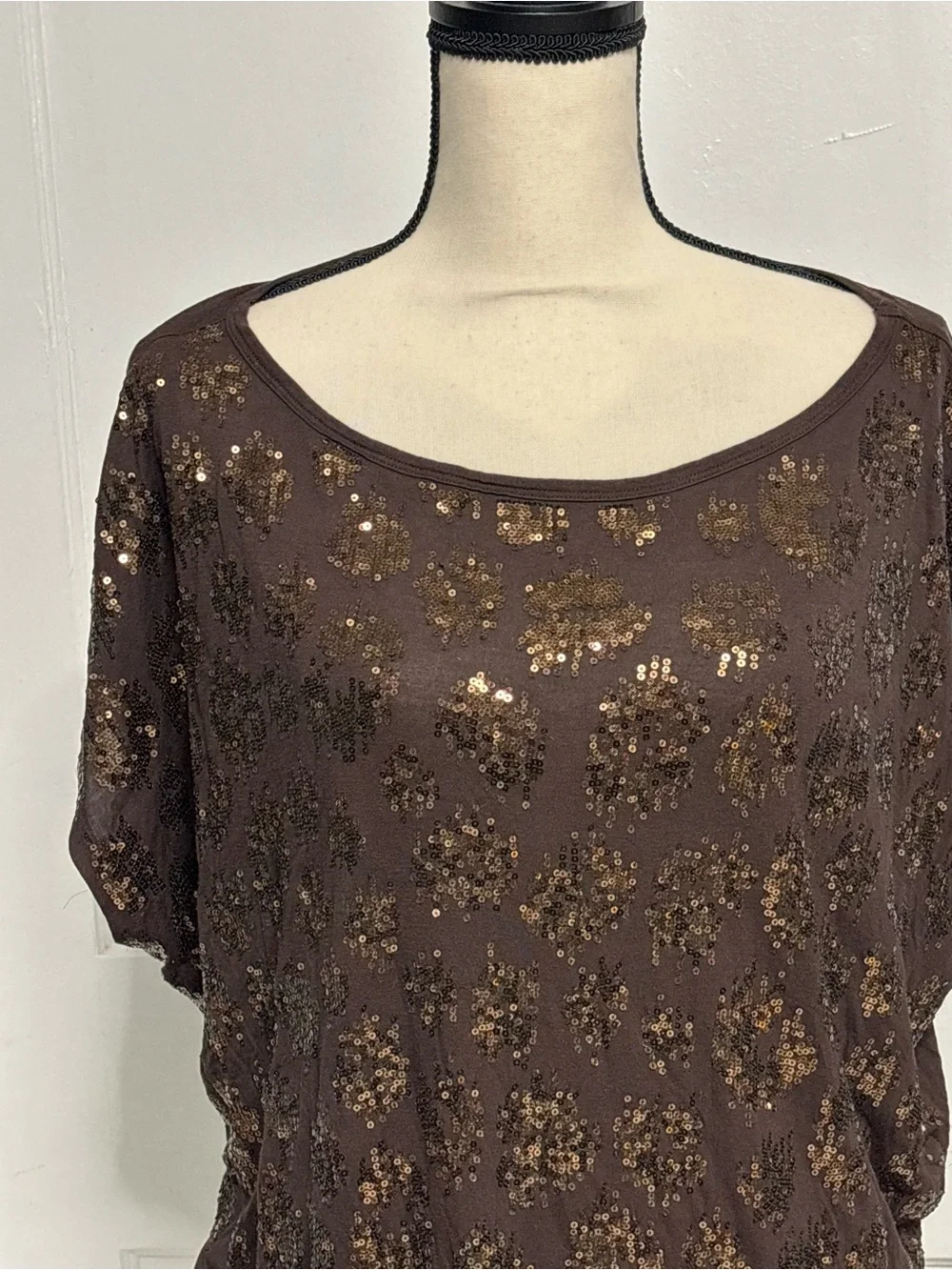 Michael Kors Brown Sequin Short-Sleeve Tunic Top